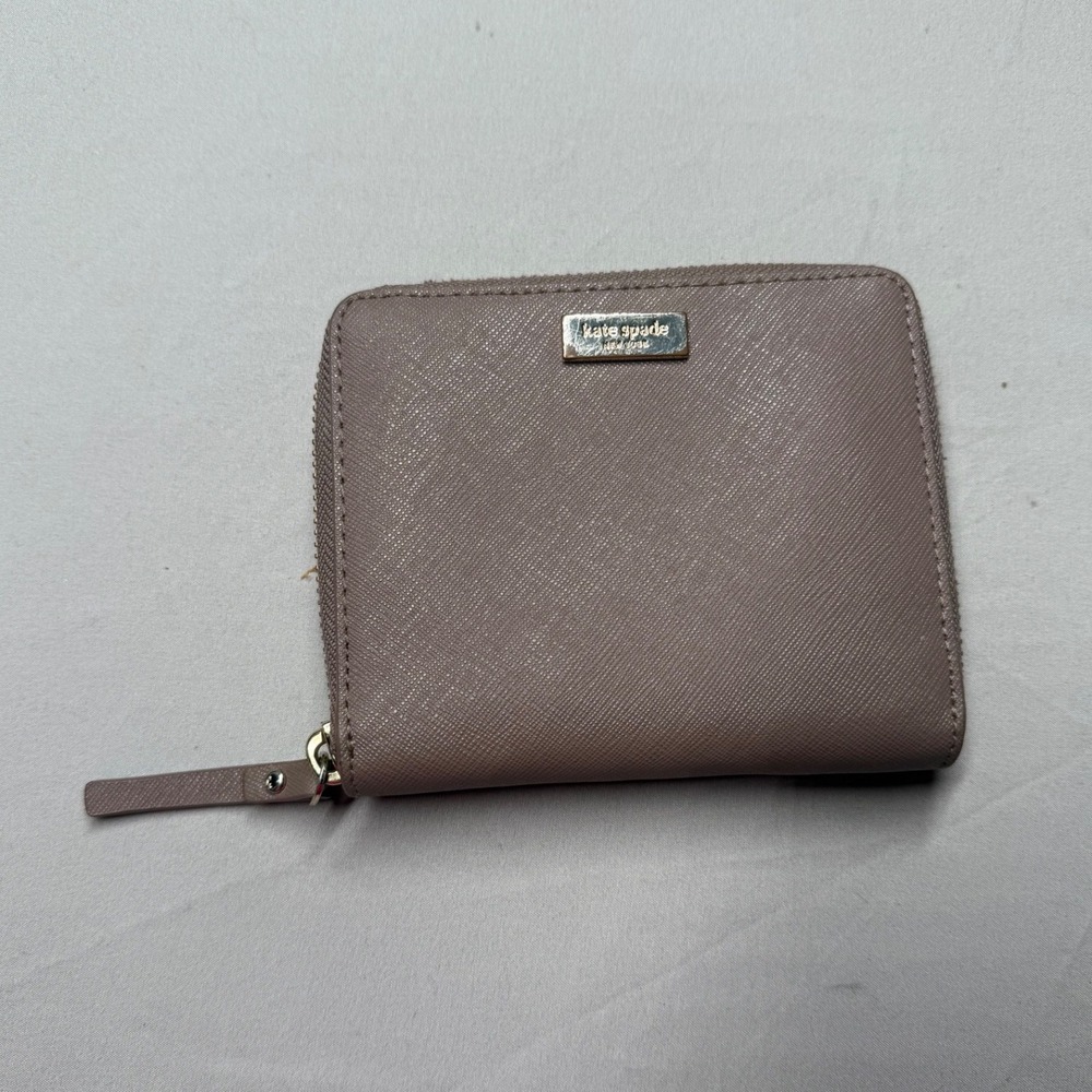 Kate Spade New York WLRU2309 Zip Around Compact Wallet Taupe Saffiano Leather